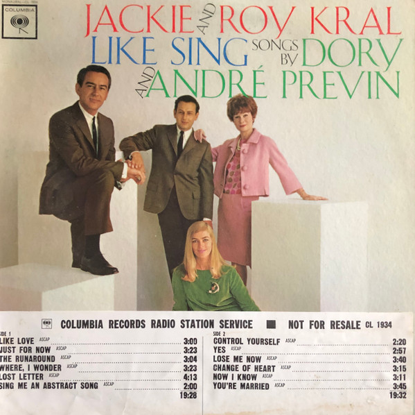 Jackie & Roy Kral – Like Sing (Songs By Dory And André Previn