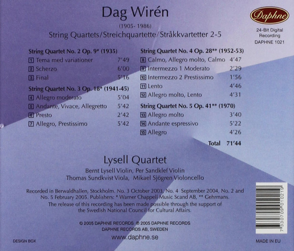 last ned album Dag Wirén, Lysell Quartet - String Quartets 2 5