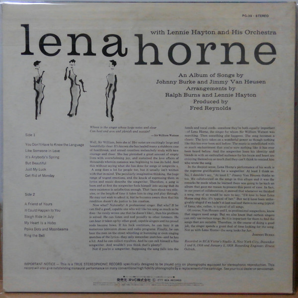 baixar álbum Lena Horne - Songs By Burke And Van Heusen