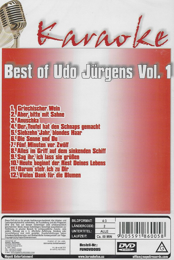 descargar álbum Unknown Artist - Karaoke Best Of Udo Jürgens Vol 1