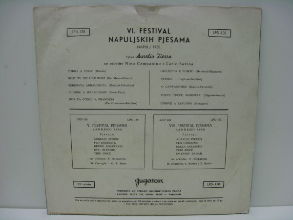 télécharger l'album Aurelio Fierro - VI Festival Napuljskih Pjesama Napulj 1958