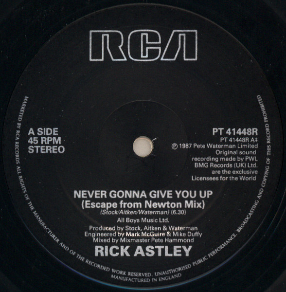 Rick Astley – Never Gonna Give You Up (1987, Vinyl) - Discogs