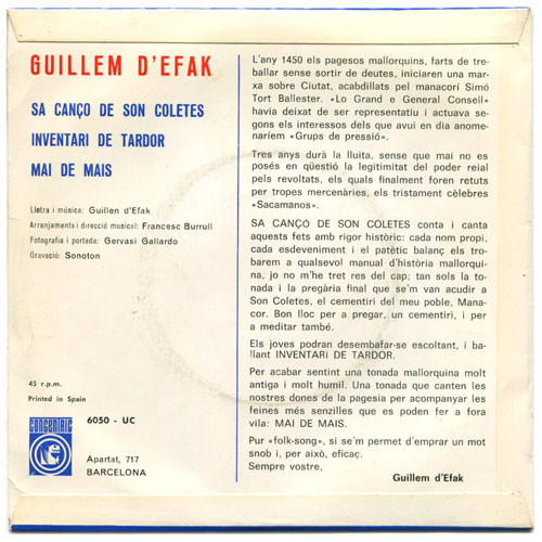 lataa albumi Guillem D'Efak - Sa Canço De Son Coletes