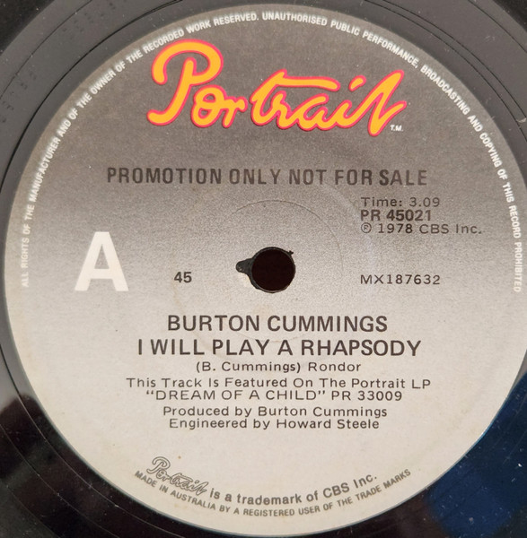 Burton Cummings I Will Play A Rhapsody 1978 Vinyl Discogs