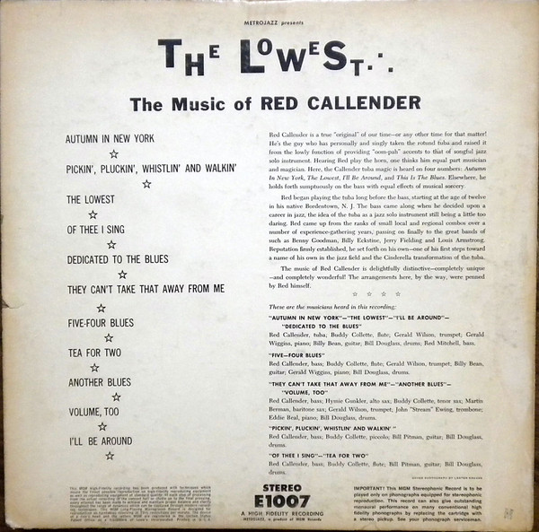 télécharger l'album Red Callender - The Lowest