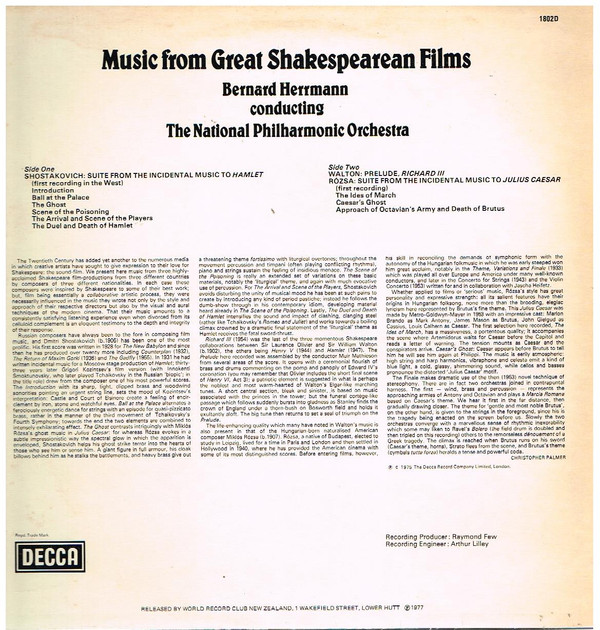 lataa albumi Bernard Herrmann, The National Philharmonic Orchestra - Music From Great Shakespearean Films