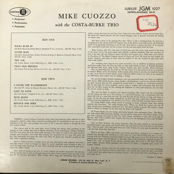 □即決 JAZZ Mike Cuozzo / with the Costa Burke trio jgm1027 j38266