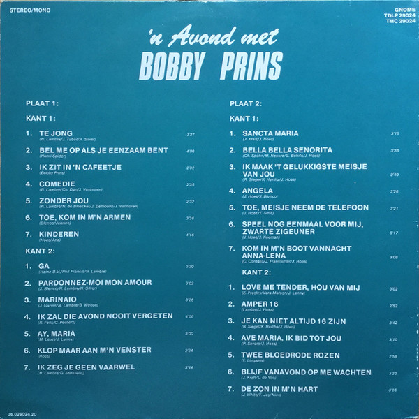 télécharger l'album Bobby Prins - n Avond met Bobby Prins 28 Grootste Successen