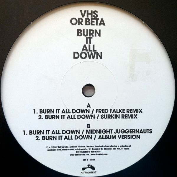 VHS Or Beta Burn It All Down (2007, Vinyl) Discogs