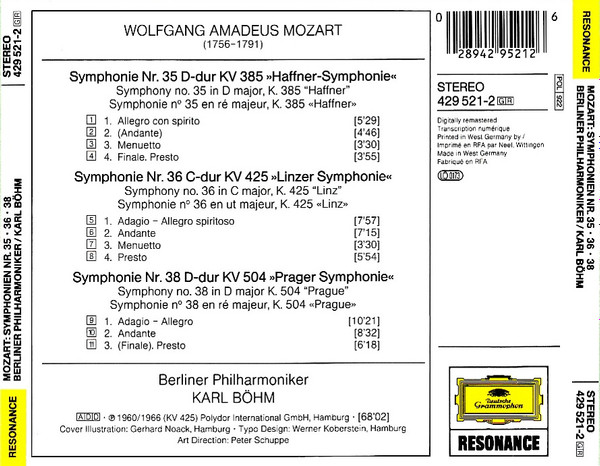 baixar álbum Mozart, Berliner Philharmoniker, Karl Böhm - Symphonien Nr 35 Haffner Nr 36 Linzer Nr 38 Prager