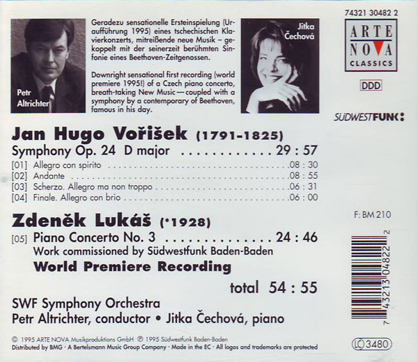 descargar álbum Jan Hugo Voříšek, Zdeněk Lukáš, SWF Symphony Orchestra, Petr Altrichter, Jitka Čechová - Symphony Op 24 Piano Concerto No 3