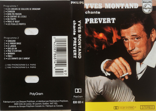 Yves Montand - Yves Montand Chante Jacques Prévert | Philips (838 681-4) - 2