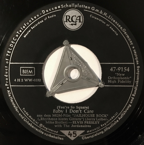 LOVE-YOU'RE SO SQUARE BABY I DON'T CARE 45 RPM RECORD