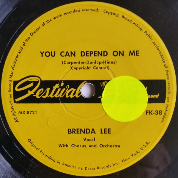 Lee， Brenda - You Can Depend On Me Decca 31231 PS Vinyl 45 rpm