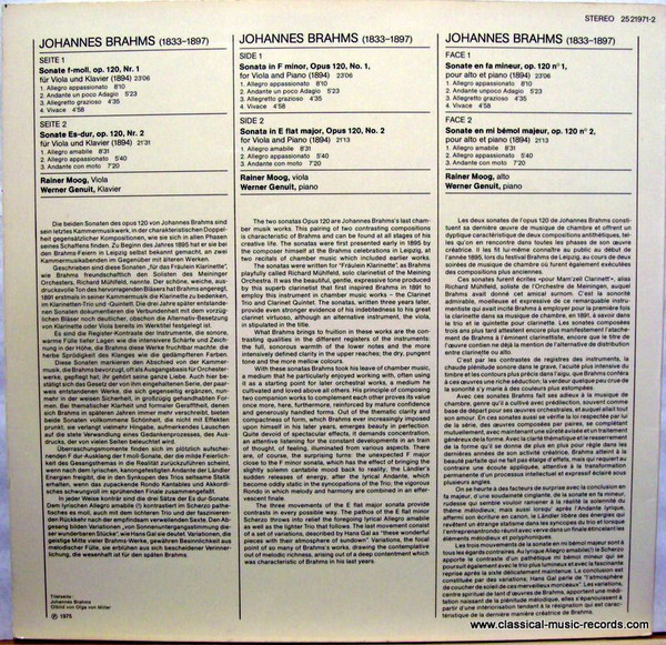 ladda ner album Johannes Brahms Rainer Moog Werner Genuit - Sonaten Für Viola Und Klavier Op120