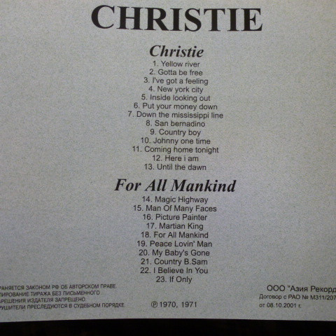 télécharger l'album Christie - Christie For All Mankind