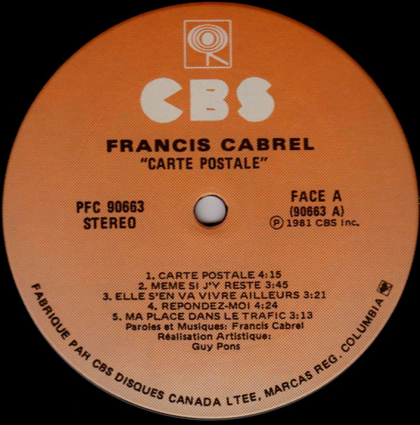 Francis Cabrel - Carte Postale [Vinyl] | CBS (PFC 90663) - 3