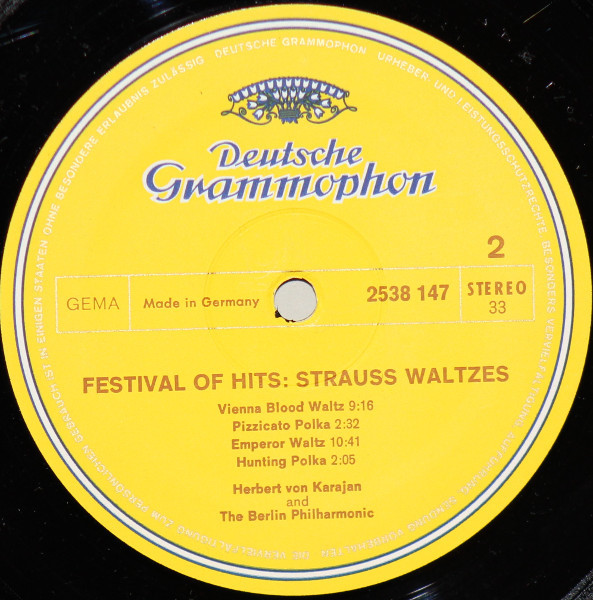 Herbert Von Karajan and The Berlin Philharmonic - Festival Of Hits: Strauss Waltzes | Deutsche Grammophon (2538 147) - 4