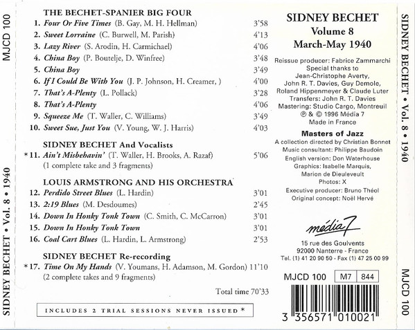 télécharger l'album Sidney Bechet - Volume 8 1940