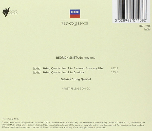 télécharger l'album Smetana, Gabrieli String Quartet - String Quartets Nos 1 2