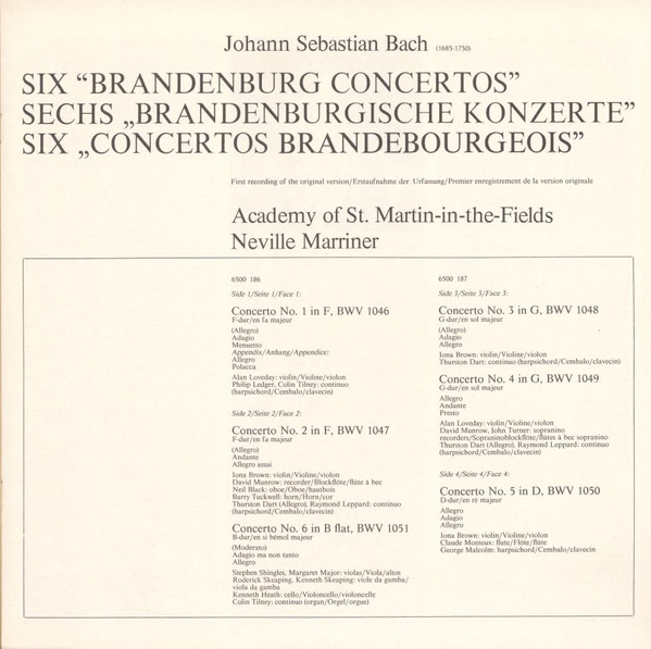 last ned album Bach The Academy Of St MartinintheFields, Neville Marriner - Brandenburg Concertos First Recording Of The Original Version Urfassung