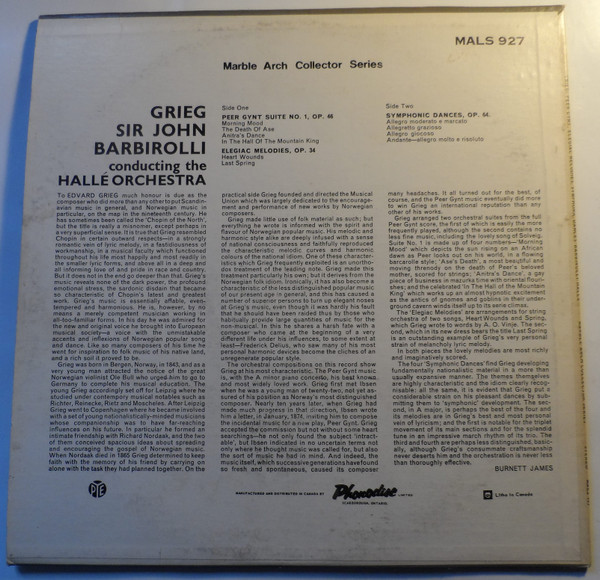 lataa albumi Sir John Barbirolli, Hallé Orchestra, Edvard Grieg - Grieg