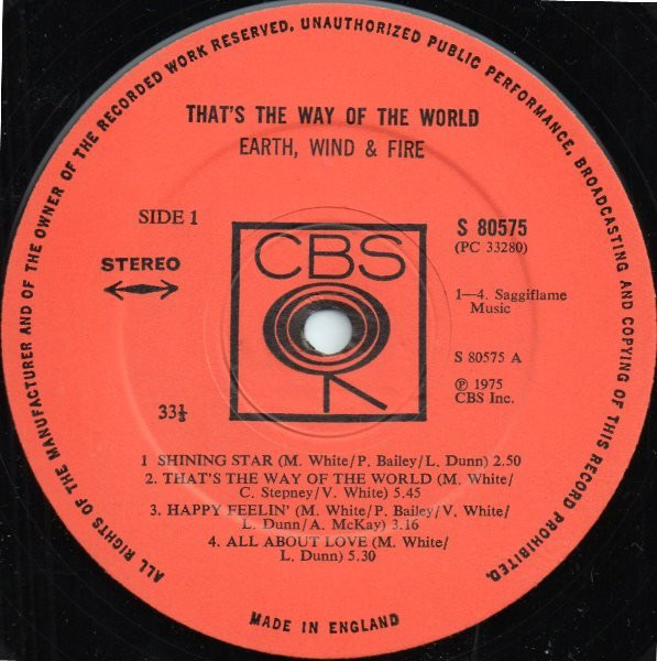 Earth, Wind & Fire - That's The Way Of The World | CBS (CBS 80575) - 3