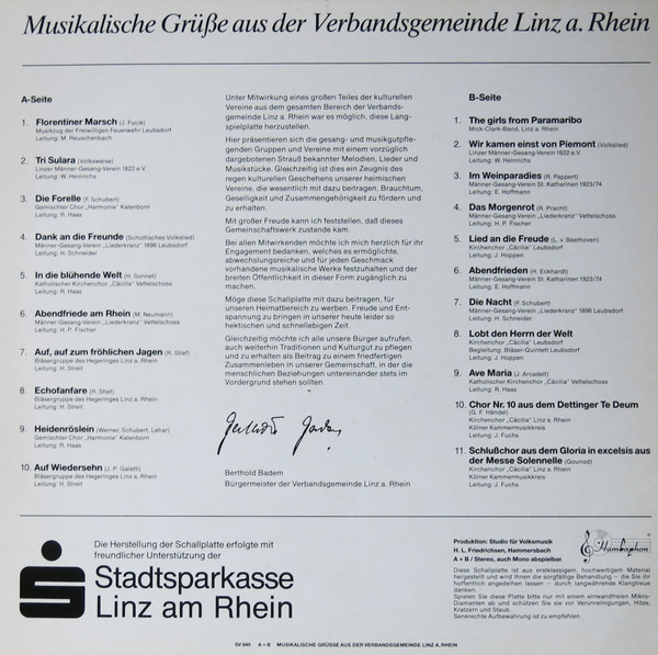 ladda ner album Various - Musikalische Grüße Aus Der Verbandsgemeinde Linz A Rhein