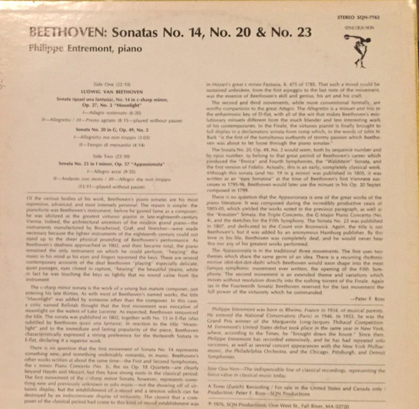 Album herunterladen Beethoven Philippe Entremont - Piano Sonatas No 14 Moonlight No 23 Appassionata No 20 in G Major