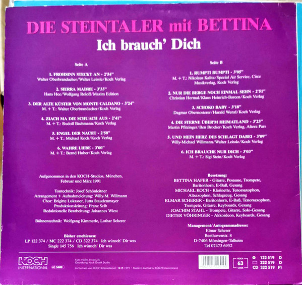 lataa albumi Die Steintaler Mit Bettina - Ich Brauch Dich