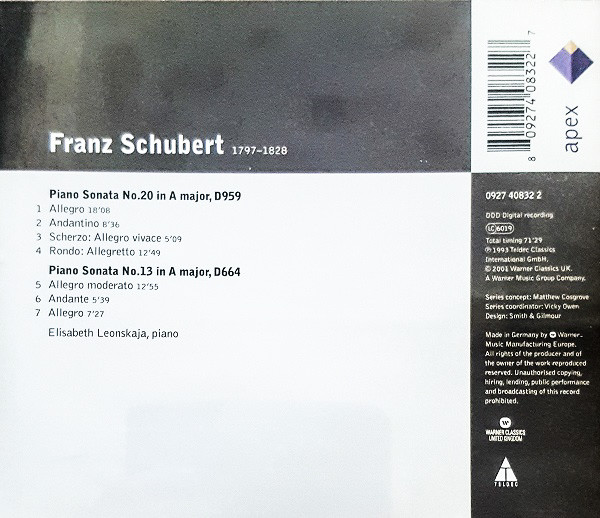 ladda ner album Schubert, Elisabeth Leonskaja - Piano Sonatas No13 D664 No20 D959