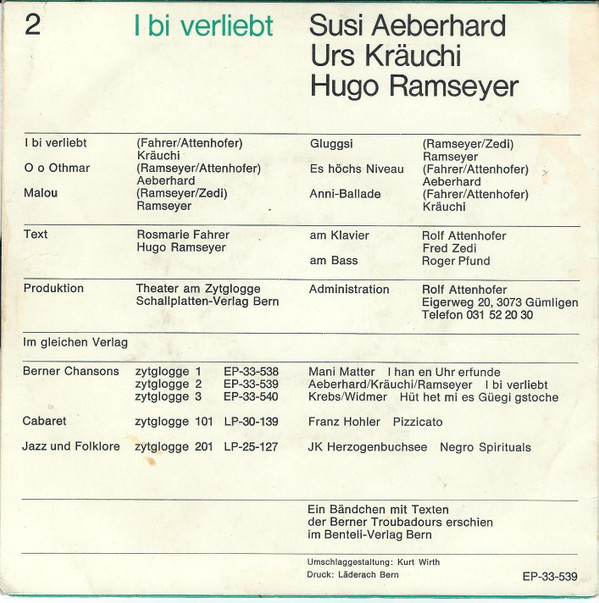 télécharger l'album Susi Aeberhard, Urs Kräuchi, Hugo Ramseyer - I Bi Verliebt