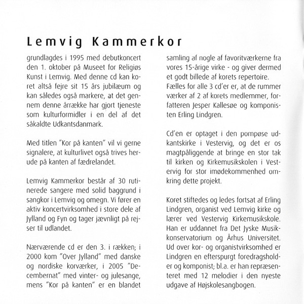 télécharger l'album Lemvig Kammerkor - Kor Paa Kanten