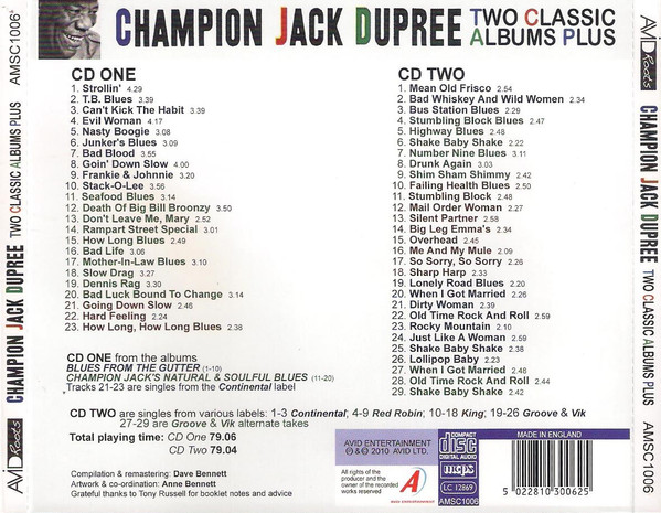 ladda ner album Champion Jack Dupree - Two Classic Albums Plus 40s 50s Singles Blues From The Gutter And Natural Soulful Blues