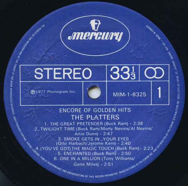 The Platters - Encore Of Golden Hits | Mercury (MIM-1-8325) - 3