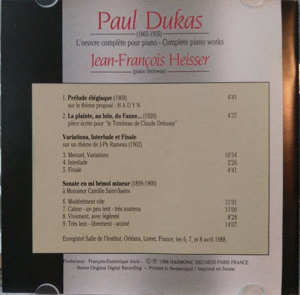 ladda ner album Paul Dukas, JeanFrançois Heisser - Prélude Elégiaque La Plainte Au Loin Du Faune