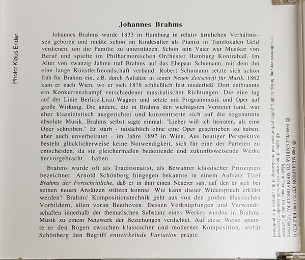 descargar álbum Johannes Brahms - Festouvertüre Tragische Ouvertüre Liebeslieder Walzer
