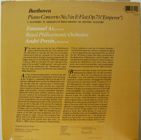 Album herunterladen Emanuel Ax, Royal Philharmonic Orchestra - Beethoven Piano Concerto No5 Emperor