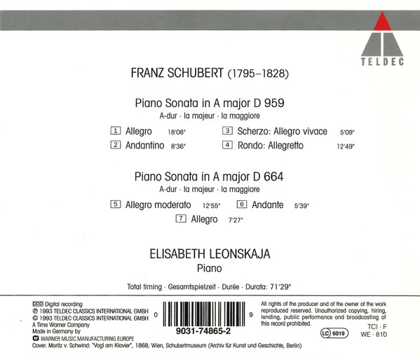 Album herunterladen Schubert, Elisabeth Leonskaja - Piano Sonatas No13 D664 No20 D959