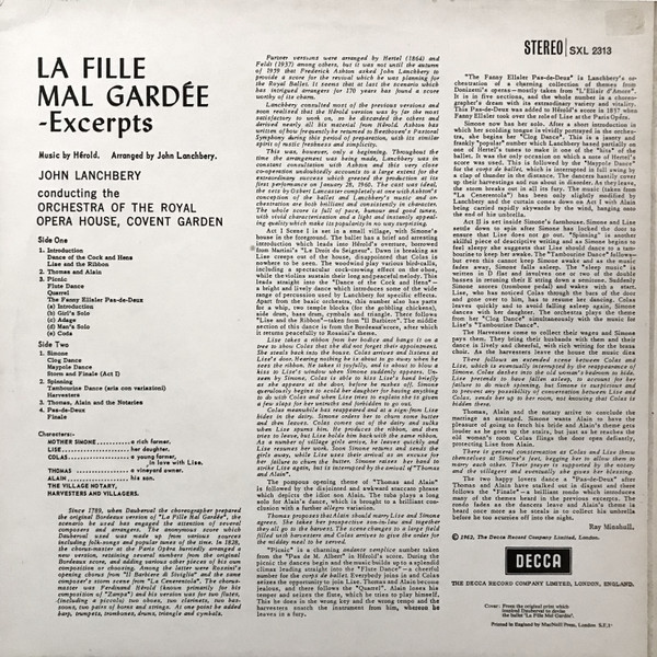 Hérold - Lanchbery , Orchestra Of The Royal Opera House, Covent Garden - La Fille Mal Gardée - Excerpts | Decca (SXL 2313) - 2