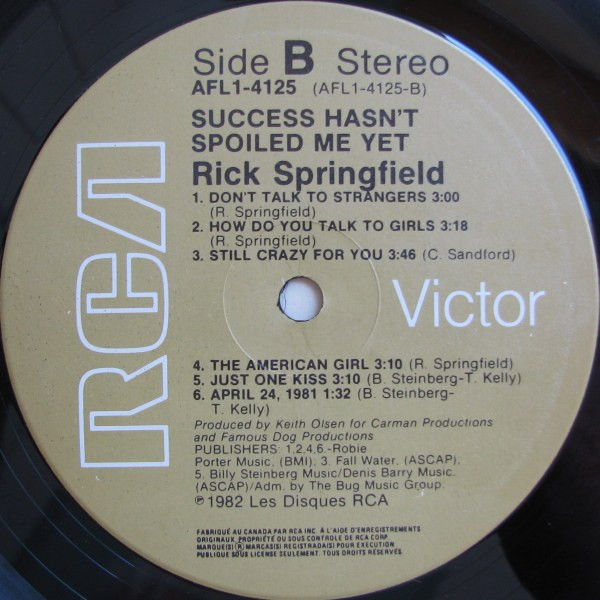 Rick Springfield - Success Hasn't Spoiled Me Yet | RCA Victor (AFL1-4125) - 4