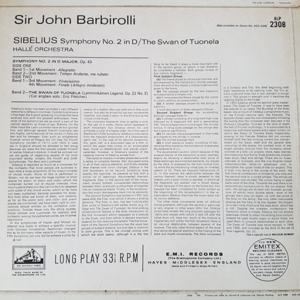 descargar álbum Sibelius Sir John Barbirolli , The Hallé Orchestra - Sibelius Symphony No 2 In D The Swan Of Tuonela