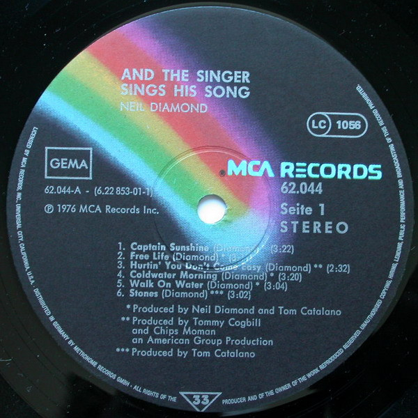 Neil Diamond – And The Singer Sings His Song (1976, Vinyl) - Discogs