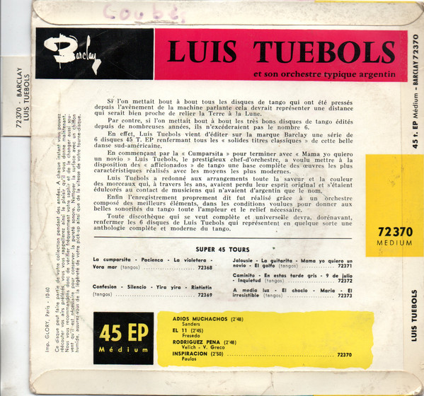 Album herunterladen Luis Tuebols Et Son Orchestre Typique Argentin - 3 Adios Muchachos