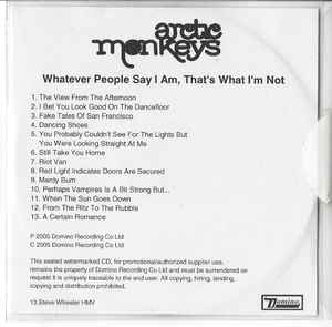 Arctic Monkeys – Whatever People Say I Am, That's What I'm Not (2005, CD) -  Discogs
