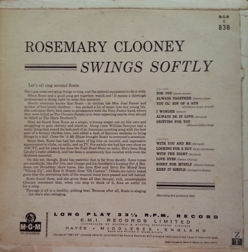 Album herunterladen Rosemary Clooney - Rosemary Clooney Swings Softly