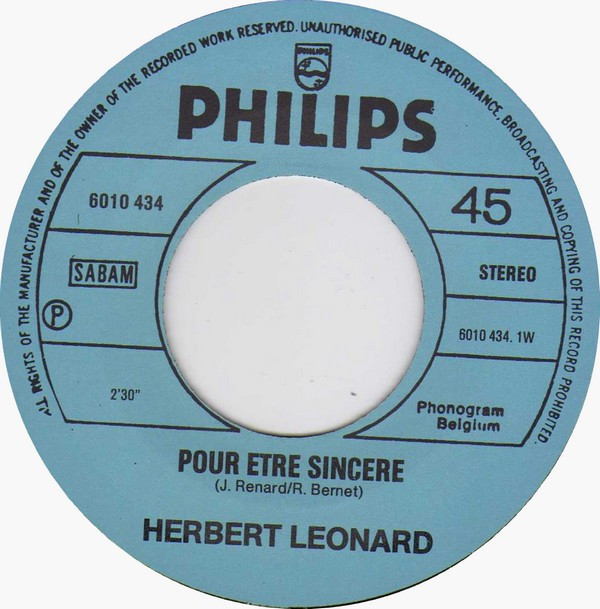 lataa albumi Herbert Léonard - Pour Être Sincère Quelque Chose Tient Mon Coeur