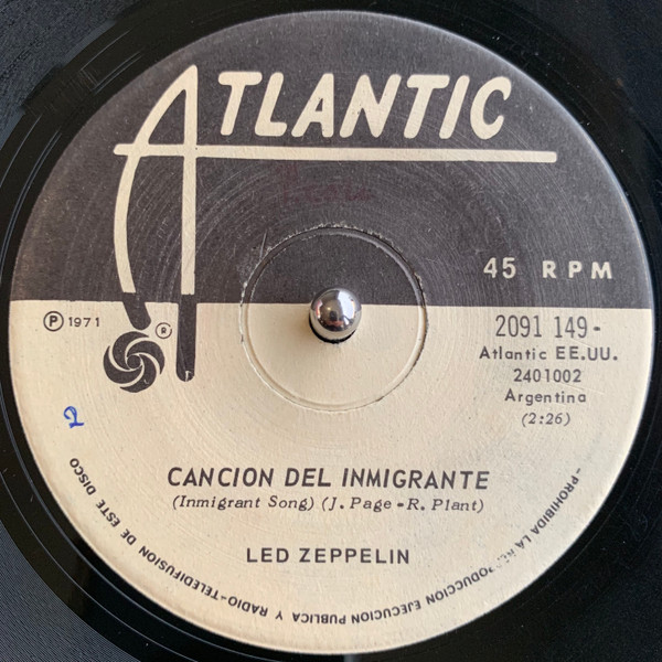identifikation Faderlig fårehyrde Led Zeppelin – Cancion Del Inmigrante / Bron-Y-Aur Stomp (1971, Vinyl) -  Discogs