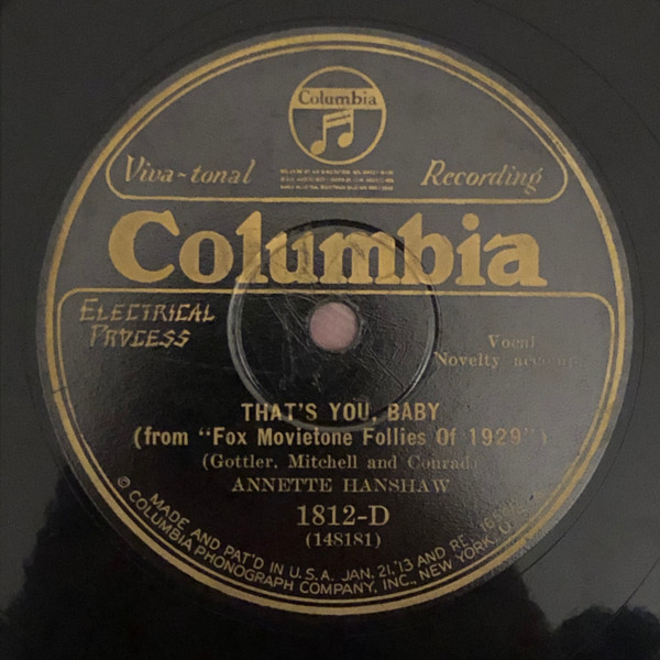 Annette Hanshaw – That's You Baby / Big City Blues (1929, Shellac