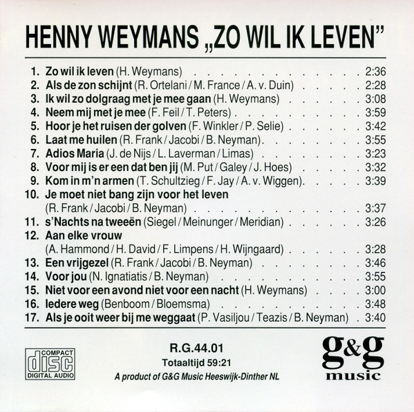 télécharger l'album Henny Weymans - Zo Wil Ik Leven